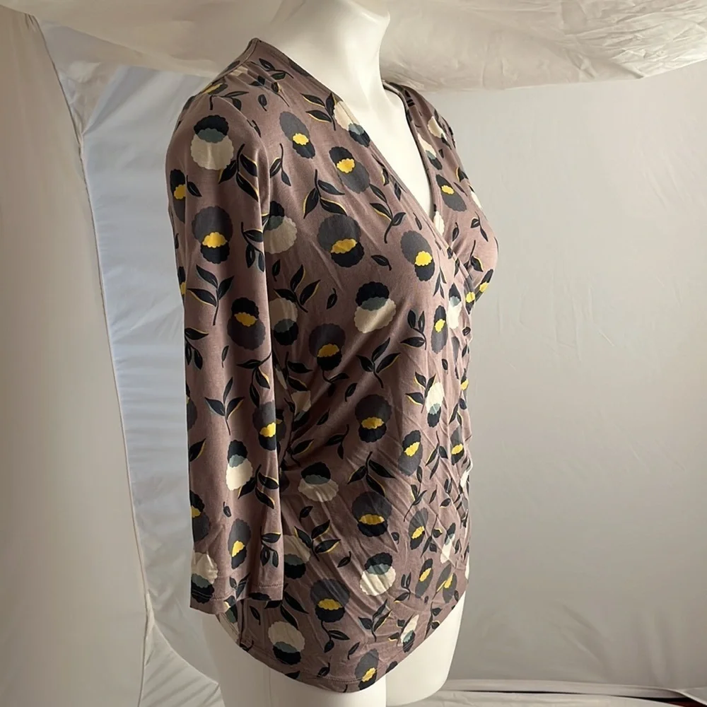 Boden Aubergine multicolor floral stretch faux ruched wrap top